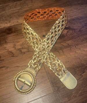 Ann Taylor Gold Metallic Woven Leather Belt Size XS/S